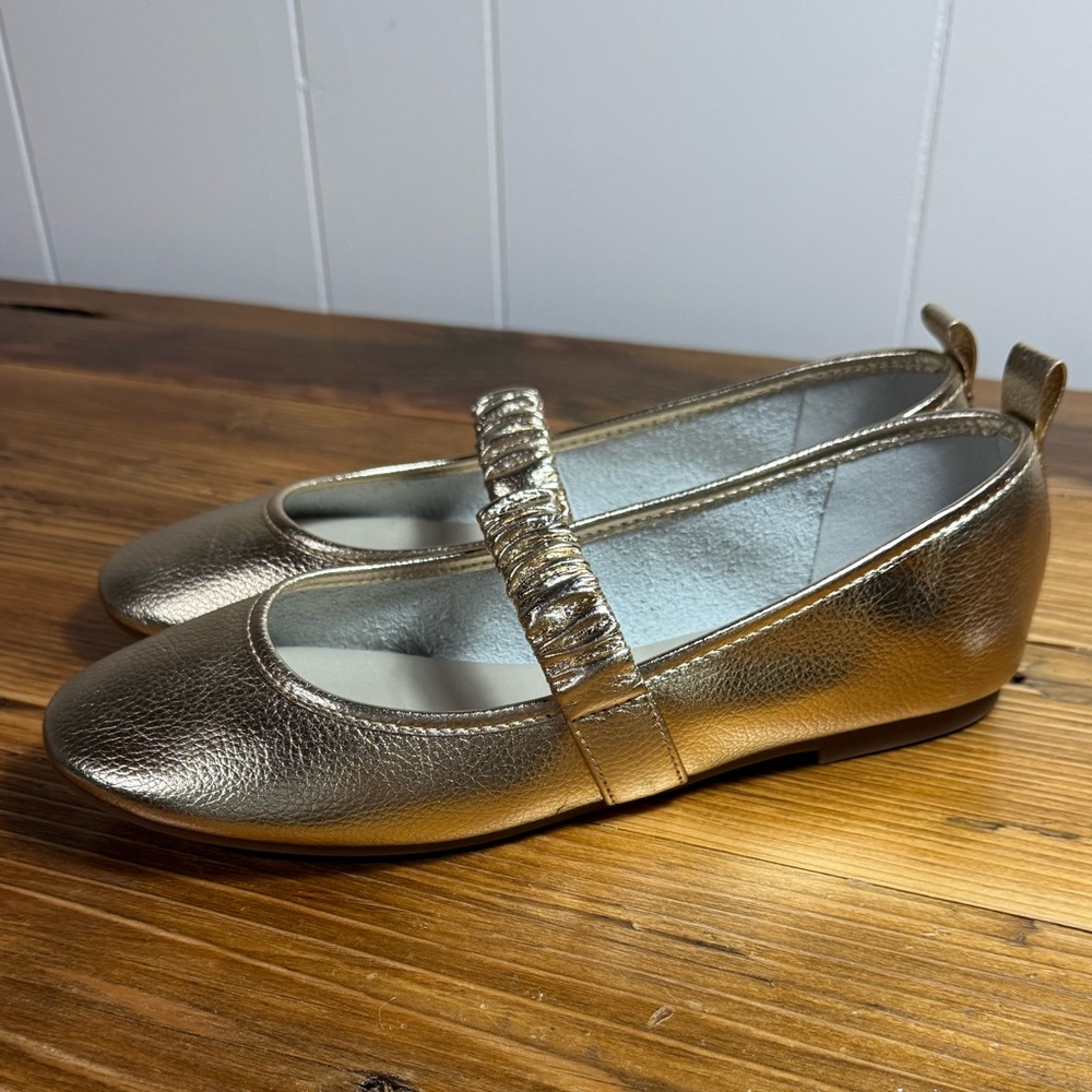 MIA Metallic Gold Ruched Strap Mary Jane Flats - Picture 4 of 12